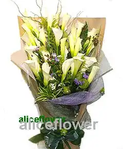 @[Hand wrapped bouquet],Calla lily cheer